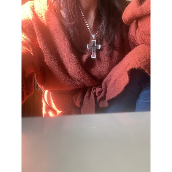 Tattoo of You Mirror+Diamond Cross Pendant Men's Necklace - Picture 3 of 9